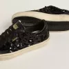 Soul Star para mujer en lentejuelas negras con lengüeta del talón en ante negro Soul Star para mujer en lentejuelas negras con lengüeta del talón en ante negro