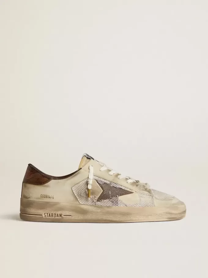 Stardan en nubuck y malla con estrella de piel marrón con estampado de lagarto Stardan en nubuck y malla con estrella de piel marrón con estampado de lagarto