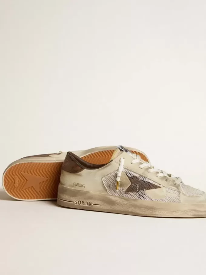 Stardan en nubuck y malla con estrella de piel marrón con estampado de lagarto Stardan en nubuck y malla con estrella de piel marrón con estampado de lagarto