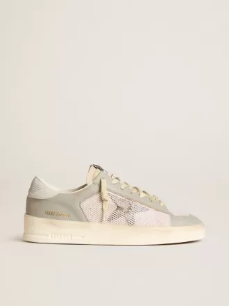 Stardan en piel napa gris y malla blanca con estrella de piel gris