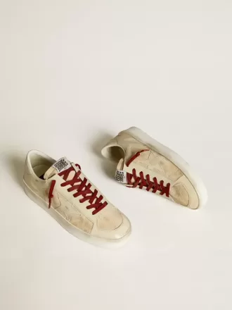 Stardan LTD para hombre en ante con estrella y lengüeta en el talón de cuero blanco brillante