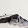 Stardan para hombre en ante azul claro con estrella y lengüeta en el talón de cuero verde