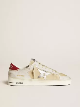 Stardan para hombre en nubuck y piel craquelada con estrella de piel metalizada plateada