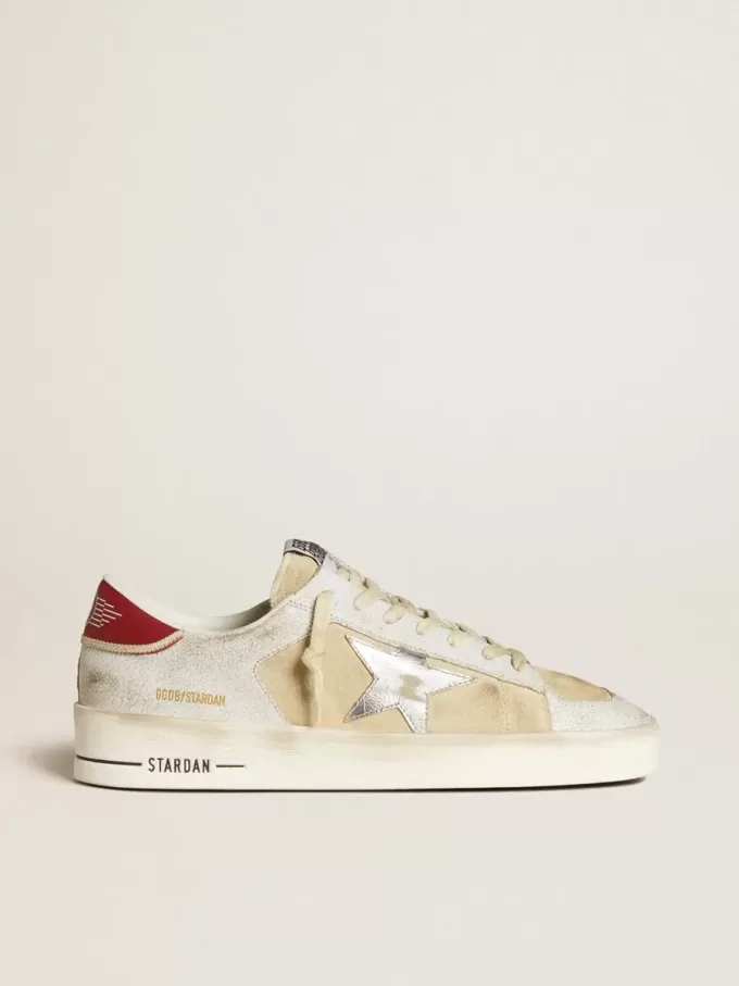 Stardan para hombre en nubuck y piel craquelada con estrella de piel metalizada plateada