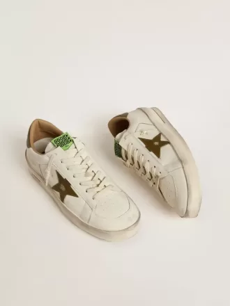 Stardan para hombre en piel blanca con estrella y lengüeta en el talón en piel con estampado de serpiente en verde militar Stardan para hombre en piel blanca con estrella y lengüeta en el talón en piel con estampado de serpiente en verde militar