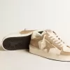 Stardan para hombre en piel blanca y beige con estrella beige y lengüeta trasera blanca