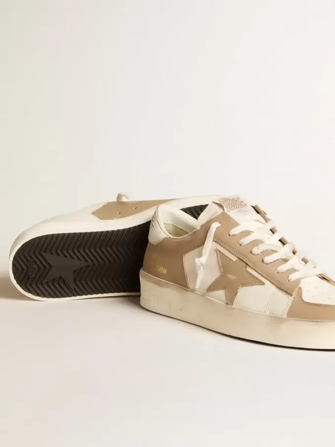 Stardan para hombre en piel blanca y beige con estrella beige y lengüeta trasera blanca