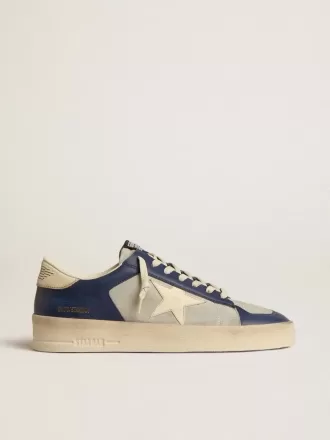 Stardan para hombre en piel gris y azul con estrella y lengüeta en el talón de color crema Stardan para hombre en piel gris y azul con estrella y lengüeta en el talón de color crema