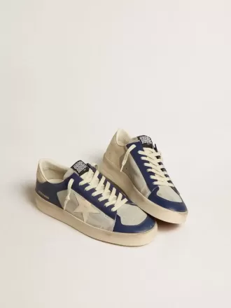 Stardan para hombre en piel gris y azul con estrella y lengüeta en el talón de color crema Stardan para hombre en piel gris y azul con estrella y lengüeta en el talón de color crema