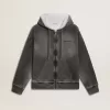 Sudadera antracita con efecto pulverizado y tachuelas Sudadera antracita con efecto pulverizado y tachuelas