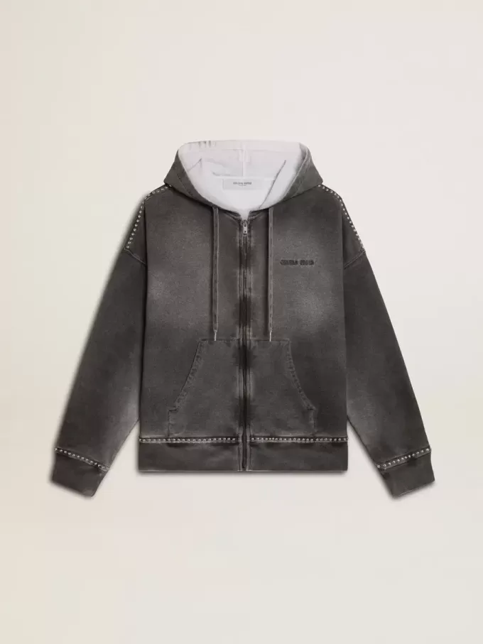 Sudadera antracita con efecto pulverizado y tachuelas Sudadera antracita con efecto pulverizado y tachuelas