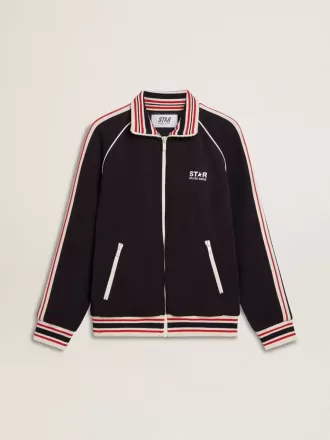 Sudadera azul oscuro con cremallera y logotipo blanco para hombre