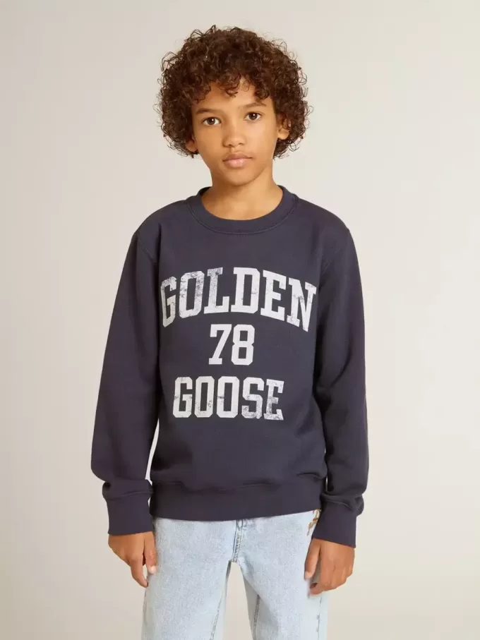 Sudadera azul oscuro para niño con estampado blanco