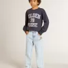 Sudadera azul oscuro para niño con estampado blanco