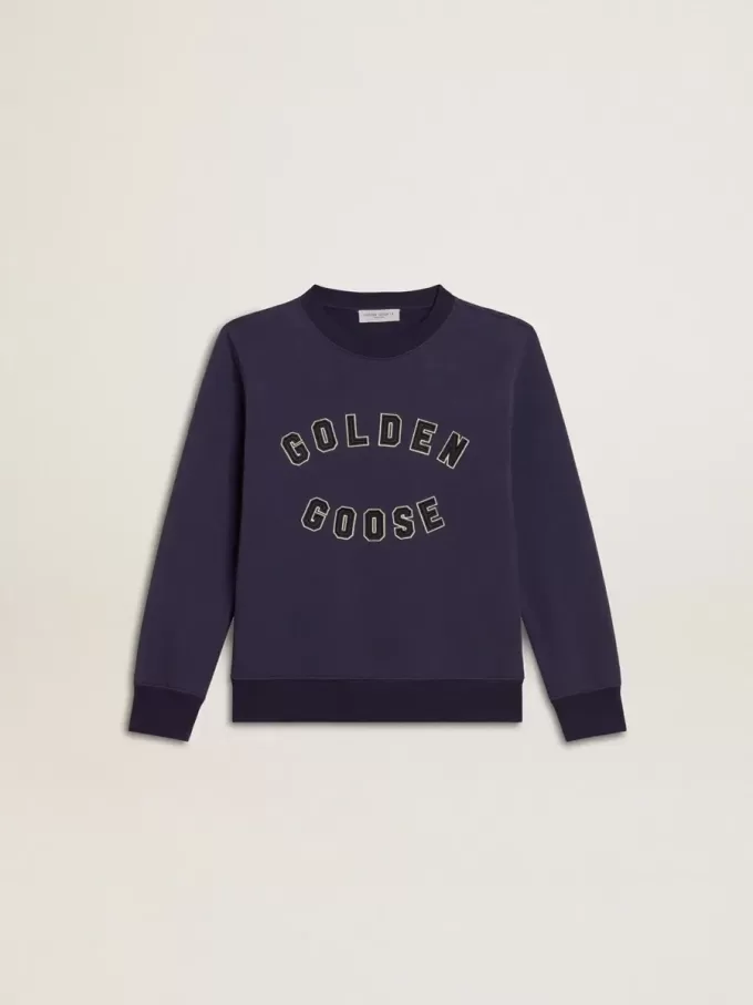 Sudadera azul violeta con las letras Golden Goose en la parte delantera