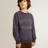 Sudadera azul violeta con las letras Golden Goose en la parte delantera