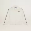 Sudadera blanca con cremallera para mujer con franja blanca y estrellas negras Sudadera blanca con cremallera para mujer con franja blanca y estrellas negras