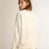 Sudadera blanca con cremallera para mujer con franja blanca y estrellas negras Sudadera blanca con cremallera para mujer con franja blanca y estrellas negras