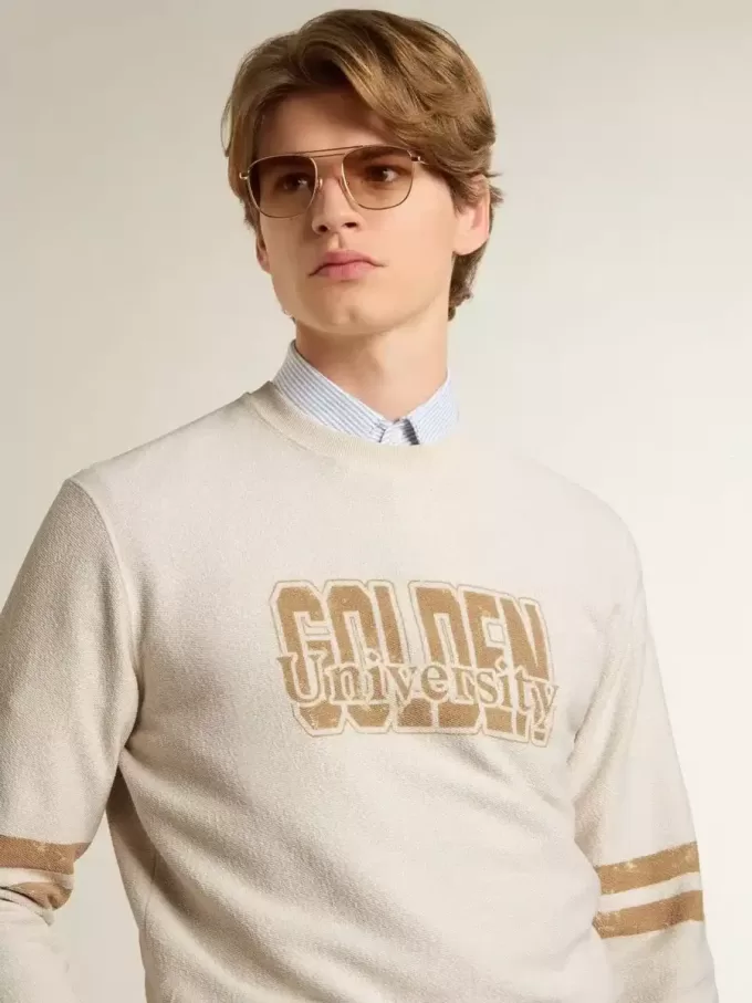 Sudadera blanca de algodón para hombre con estampado delantero Sudadera blanca de algodón para hombre con estampado delantero