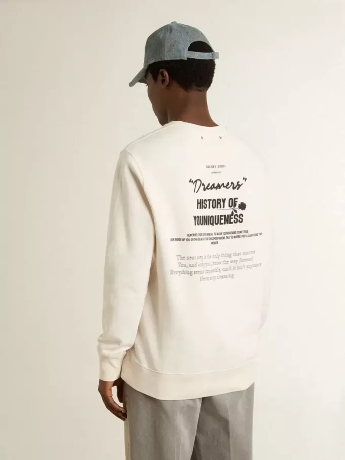 Sudadera blanca de algodón para hombre con estampado en la espalda Sudadera blanca de algodón para hombre con estampado en la espalda