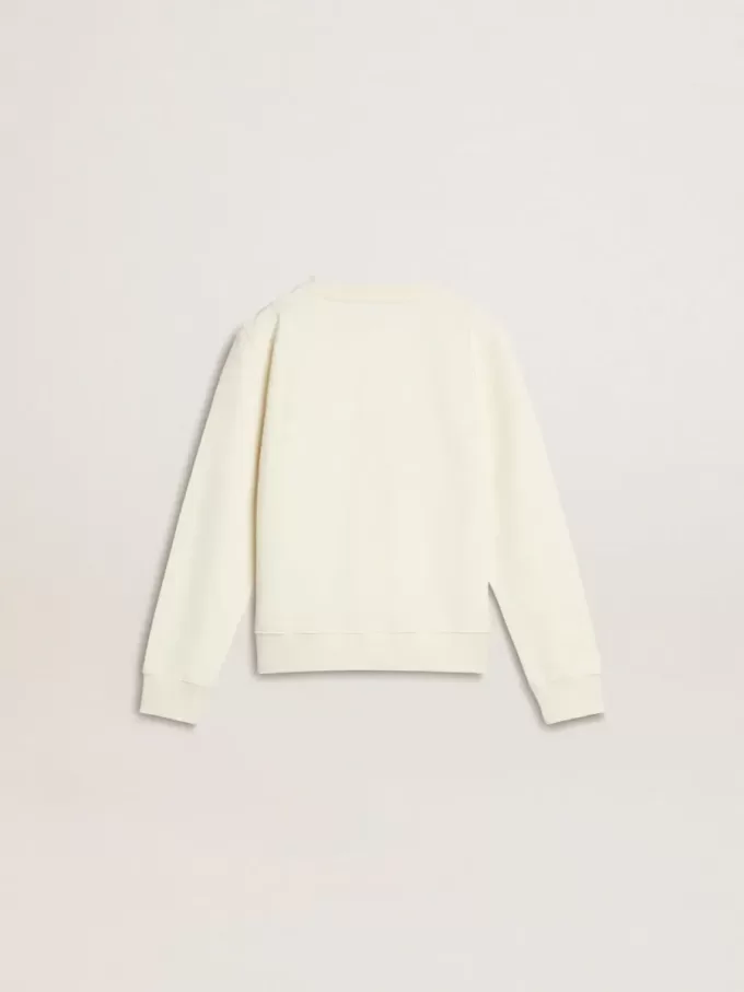 Sudadera blanca para niña con inscripción multicolor «Golden» en la parte delantera Sudadera blanca para niña con inscripción multicolor «Golden» en la parte delantera