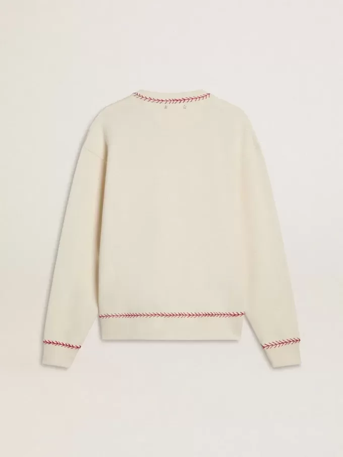 Sudadera CNY en algodón blanco desgastado con bordados rojos Sudadera CNY en algodón blanco desgastado con bordados rojos