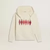Sudadera con capucha en blanco desgastado con bordado dorado en la parte delantera.