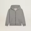 Sudadera con capucha gris jaspeado con estampado en la espalda Sudadera con capucha gris jaspeado con estampado en la espalda