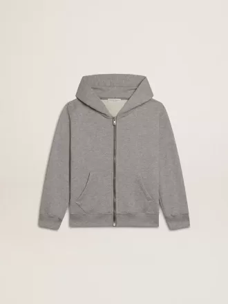 Sudadera con capucha gris jaspeado con estampado en la espalda Sudadera con capucha gris jaspeado con estampado en la espalda