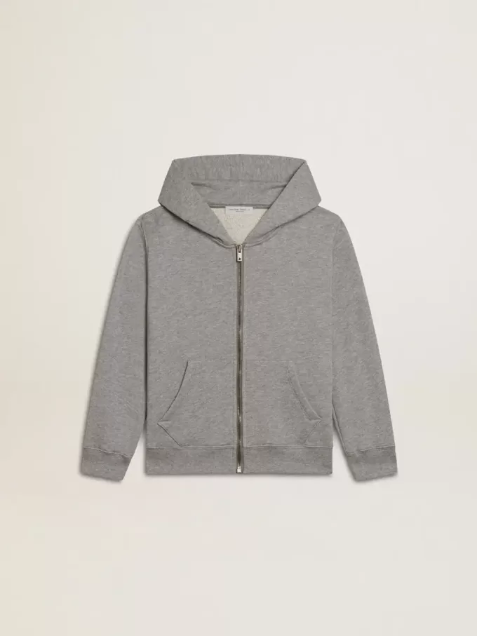 Sudadera con capucha gris jaspeado con estampado en la espalda Sudadera con capucha gris jaspeado con estampado en la espalda