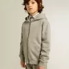 Sudadera con capucha gris jaspeado con estampado en la espalda Sudadera con capucha gris jaspeado con estampado en la espalda