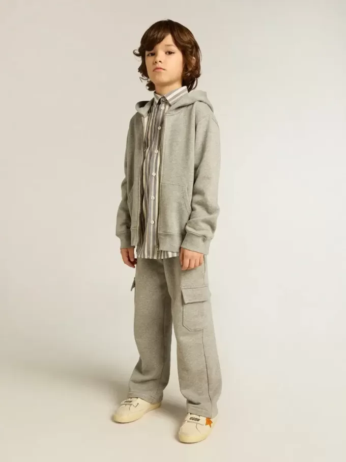 Sudadera con capucha gris jaspeado con estampado en la espalda Sudadera con capucha gris jaspeado con estampado en la espalda
