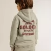 Sudadera con capucha gris jaspeado con estampado en la espalda Sudadera con capucha gris jaspeado con estampado en la espalda