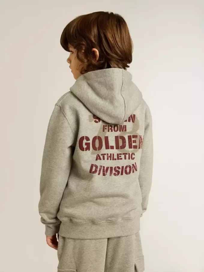 Sudadera con capucha gris jaspeado con estampado en la espalda Sudadera con capucha gris jaspeado con estampado en la espalda