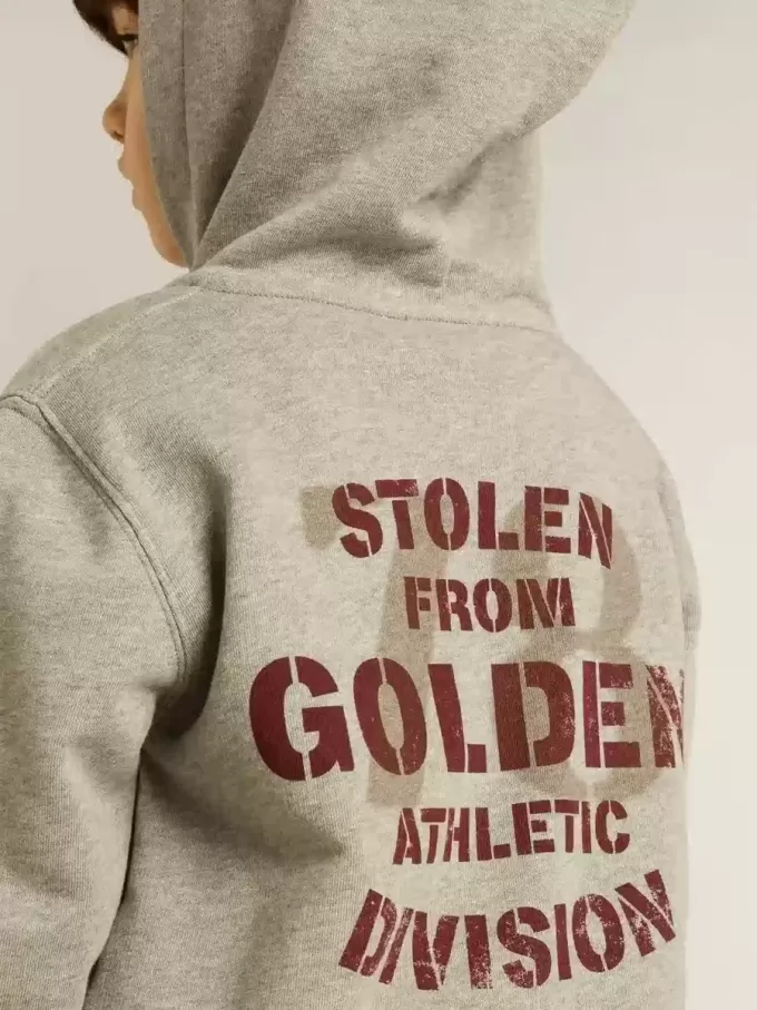 Sudadera con capucha gris jaspeado con estampado en la espalda Sudadera con capucha gris jaspeado con estampado en la espalda
