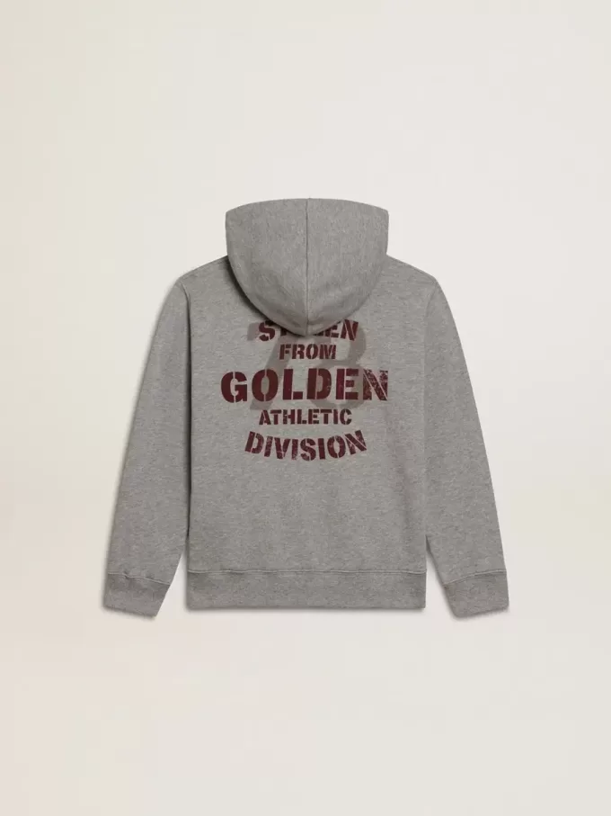 Sudadera con capucha gris jaspeado con estampado en la espalda Sudadera con capucha gris jaspeado con estampado en la espalda