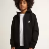 Sudadera con capucha negra con estrella y logotipo blancos en contraste Sudadera con capucha negra con estrella y logotipo blancos en contraste