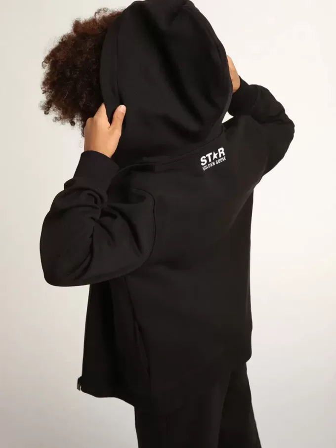 Sudadera con capucha negra con estrella y logotipo blancos en contraste Sudadera con capucha negra con estrella y logotipo blancos en contraste