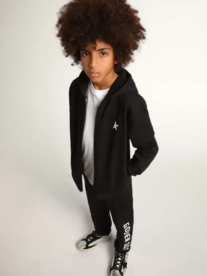Sudadera con capucha negra con estrella y logotipo blancos en contraste Sudadera con capucha negra con estrella y logotipo blancos en contraste