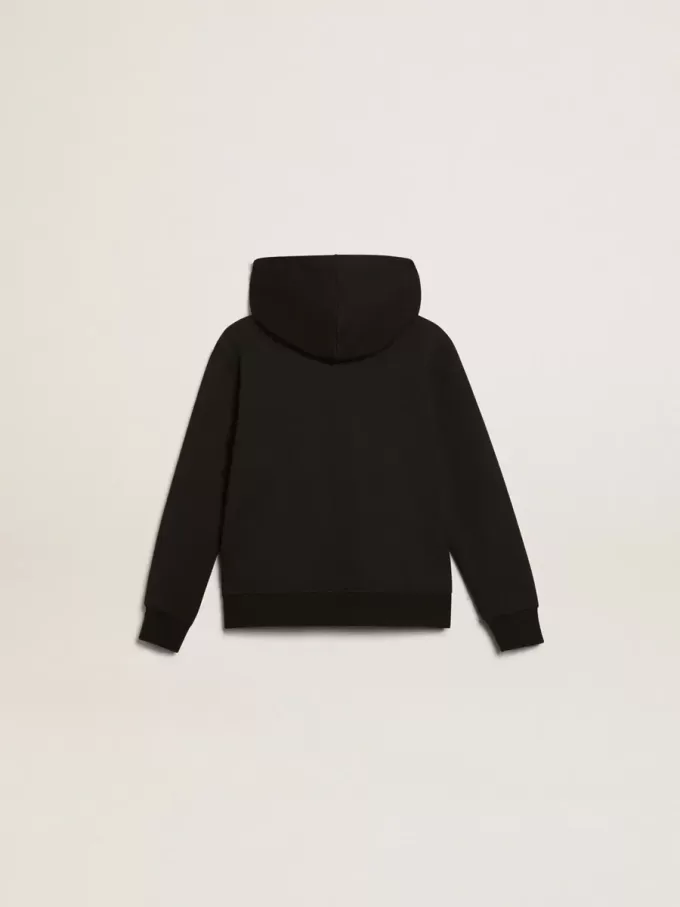 Sudadera con capucha negra con estrella y logotipo blancos en contraste Sudadera con capucha negra con estrella y logotipo blancos en contraste