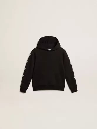 Sudadera con capucha para niño en color negro con estrellas plateadas en contraste