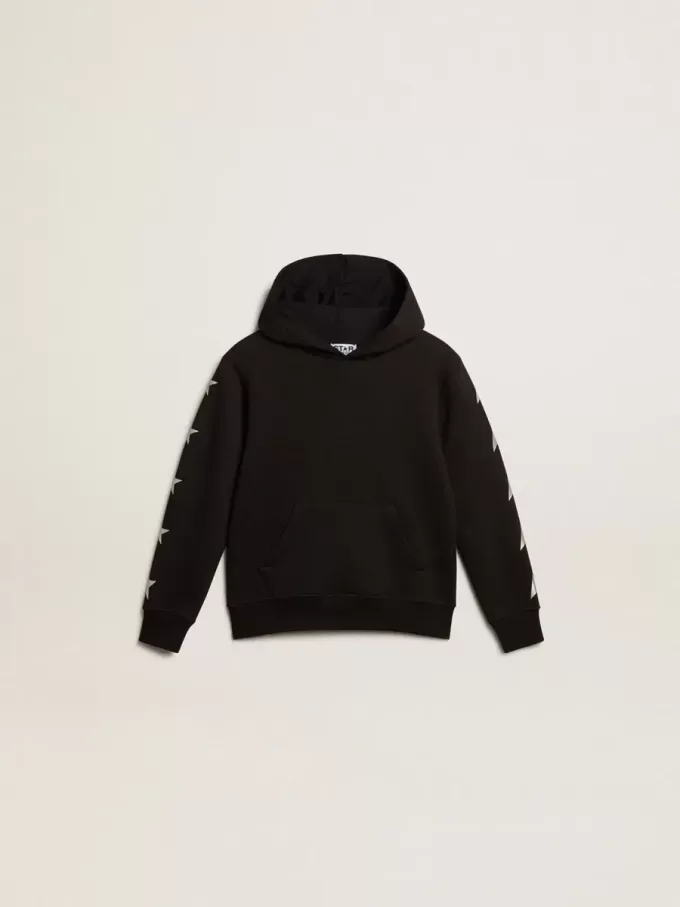 Sudadera con capucha para niño en color negro con estrellas plateadas en contraste