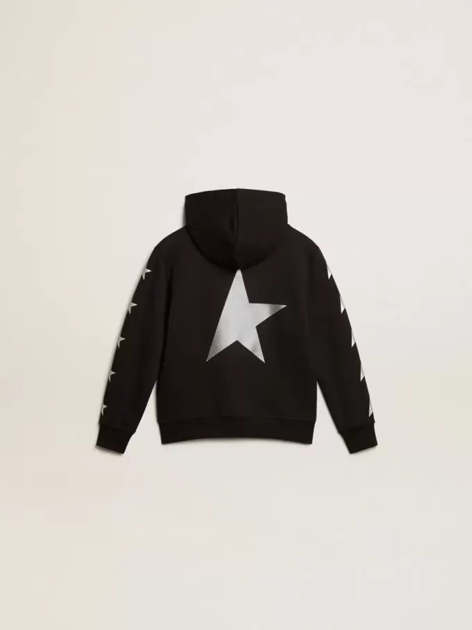 Sudadera con capucha para niño en color negro con estrellas plateadas en contraste