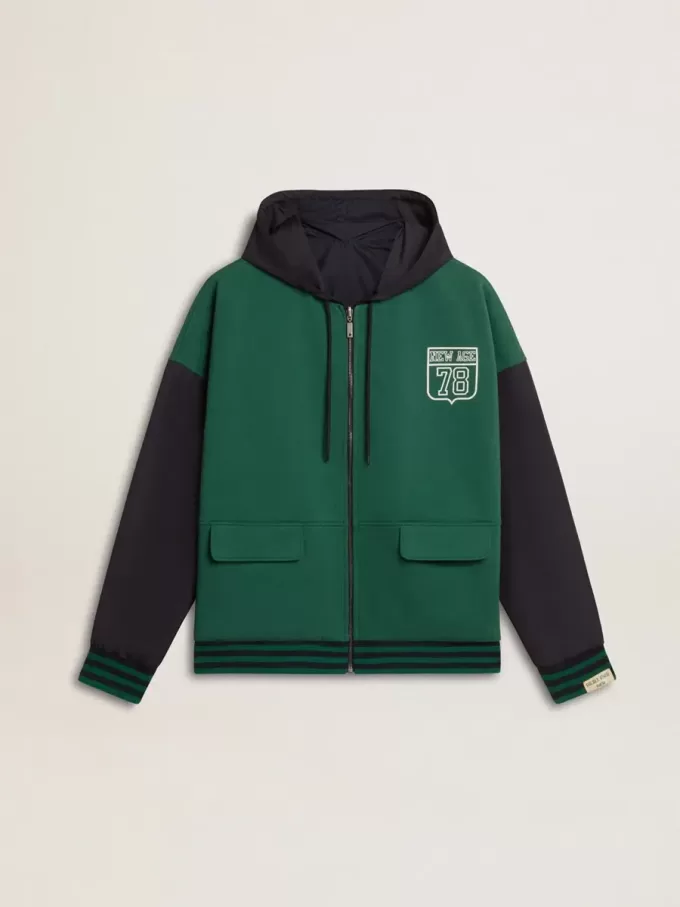Sudadera con capucha reversible verde y azul para hombre Sudadera con capucha reversible verde y azul para hombre