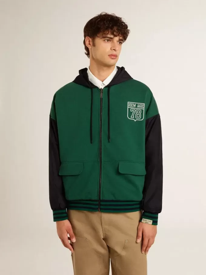 Sudadera con capucha reversible verde y azul para hombre Sudadera con capucha reversible verde y azul para hombre