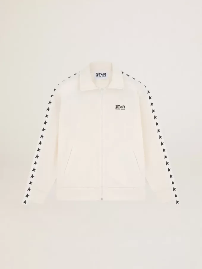 Sudadera con cremallera para hombre en color blanco papiro con estrellas negras Sudadera con cremallera para hombre en color blanco papiro con estrellas negras