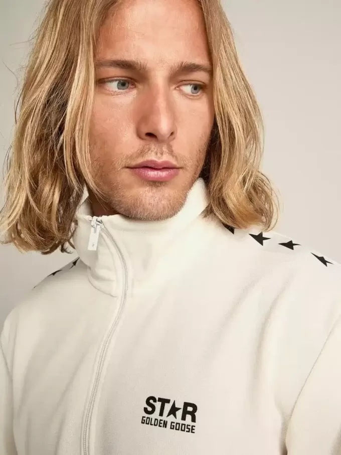 Sudadera con cremallera para hombre en color blanco papiro con estrellas negras Sudadera con cremallera para hombre en color blanco papiro con estrellas negras