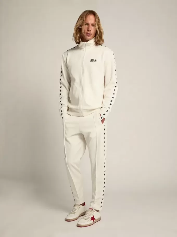 Sudadera con cremallera para hombre en color blanco papiro con estrellas negras Sudadera con cremallera para hombre en color blanco papiro con estrellas negras