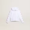 Sudadera con cremallera para niña en color blanco con estrellas brillantes en las mangas Sudadera con cremallera para niña en color blanco con estrellas brillantes en las mangas