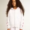 Sudadera con cremallera para niña en color blanco con estrellas brillantes en las mangas Sudadera con cremallera para niña en color blanco con estrellas brillantes en las mangas